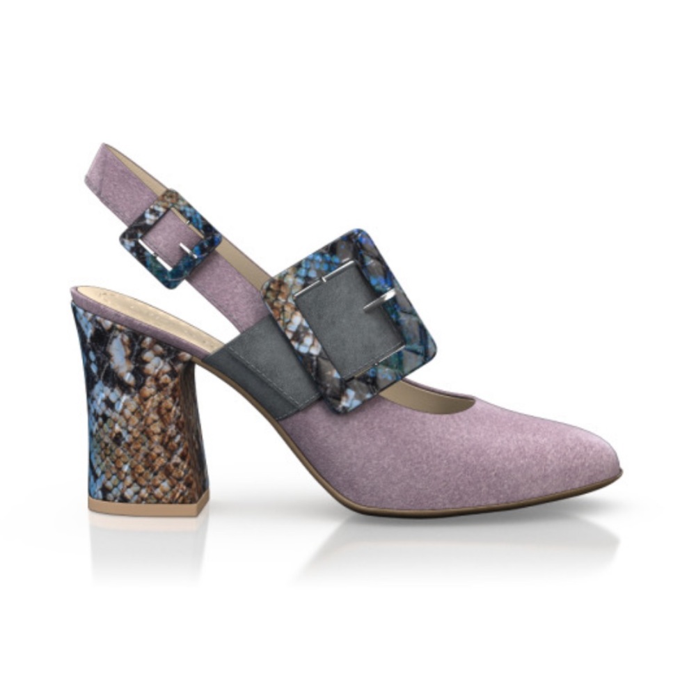 Girotti Custom Block Heel Classic Shoes Snake Suede Rounded Toe Heels Size 40